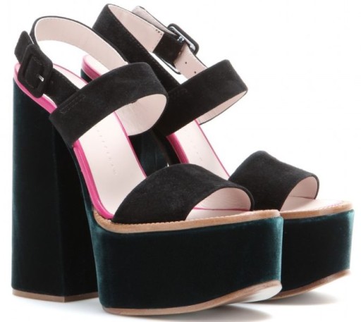 Victoria Beckham Suede and Velvet Platform Sandals, $1695